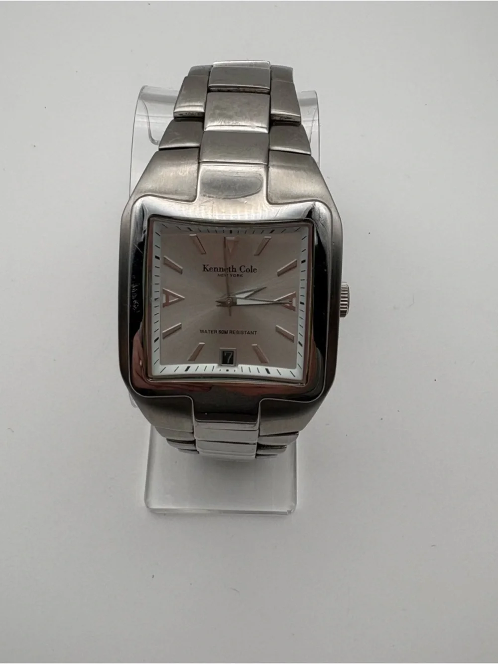 Kenneth Cole Stainless Steel Square Men's Watch Silver Dial with Day Works!